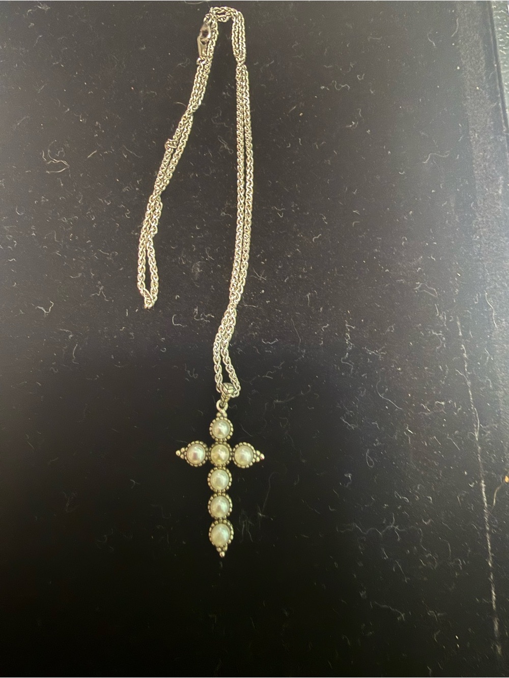 Pearl Cross Pendant Necklace in Cream and Gold